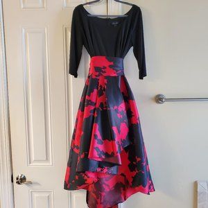 Like New - Beautiful Red, Black Cocktail Dress, Satin, High/Low A-Line – Size 16